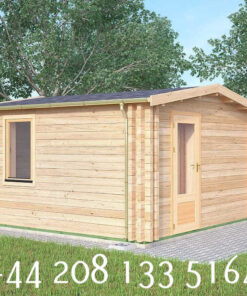 4m x 4m HIGHLY Insulated twin skin 44mm x 44mm log cabin, one bed, and BATH room - 584