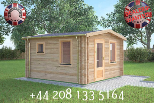 4m x 4m HIGHLY Insulated twin skin 44mm x 44mm log cabin, one bed, and shower room - 587