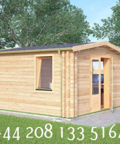 4m x 4m HIGHLY Insulated twin skin 44mm x 44mm log cabin, one bed, and shower room - 588