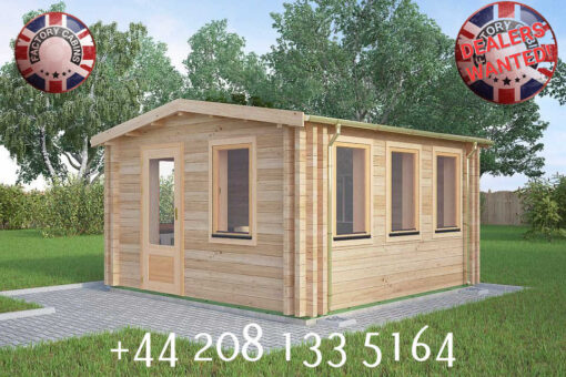 4m x 4m HIGHLY Insulated twin skin 44mm x 44mm log cabin, one bed, and shower room - 587