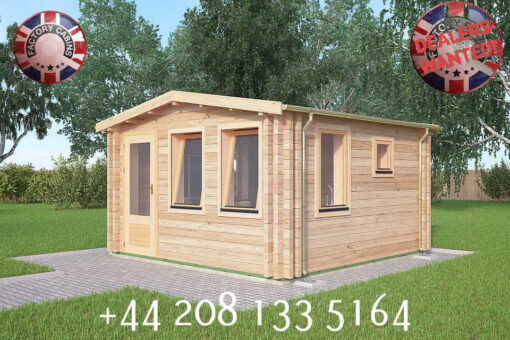 4m x 4m HIGHLY Insulated twin skin 44mm x 44mm log cabin, one bed, and shower room - 589