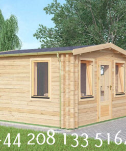 4m x 4m Highly Insulated twin skin 44mm x 44mm log cabin, one bed, and shower room - 583