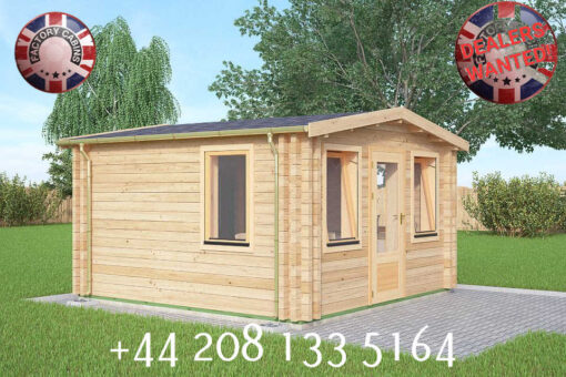 4m x 4m Highly Insulated twin skin 44mm x 44mm log cabin, one bed, and shower room - 583