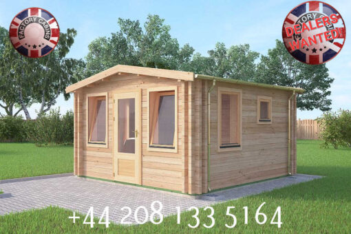 4m x 4m Highly Insulated twin skin 44mm x 44mm log cabin, one bed, and shower room - 583