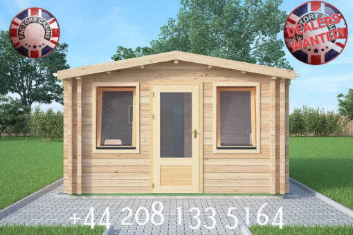 4m x 4m Highly Insulated twin skin 44mm x 44mm log cabin, one bed, and shower room - 583