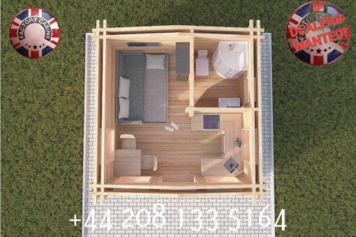 4m x 4m Highly Insulated twin skin 44mm x 44mm log cabin, one bed, and shower room - 583