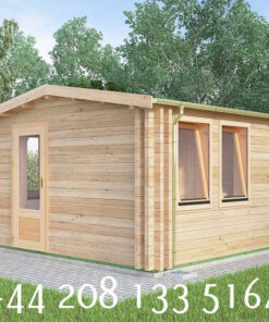 4m x 4m Insulated twin skin 44mm x 44mm log cabin, one bed, and shower room 2 utility rooms - 591