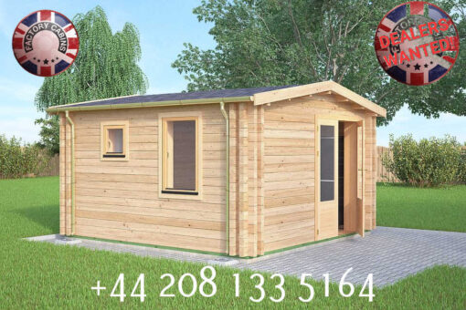 4m x 4m Insulated twin skin 44mm x 44mm log cabin, one bed, and shower room - 590