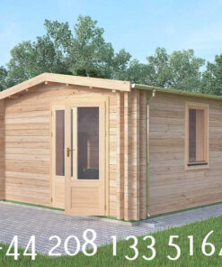 4m x 4m Insulated twin skin 44mm x 44mm log cabin, one bed, and shower room - 590