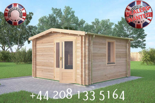 4m x 4m Insulated twin skin 44mm x 44mm log cabin, one bed, and shower room - 590