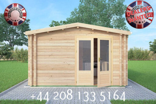 4m x 4m Insulated twin skin 44mm x 44mm log cabin, one bed, and shower room - 590