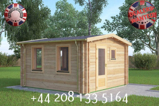 4m x 4m highly Insulated twin skin 44mm x 44mm log cabin, one bed, and shower room - 582