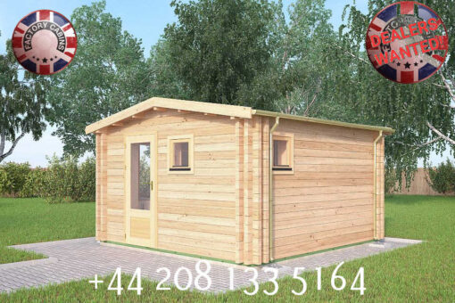 4m x 4m highly Insulated twin skin 44mm x 44mm log cabin, one bed, and shower room - 582