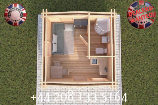 4m x 4m highly Insulated twin skin 44mm x 44mm log cabin, one bed, and shower room - 577 (4.0m x 4.0m) Cardiff‎