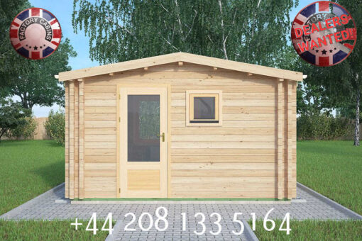 4m x 4m highly Insulated twin skin 44mm x 44mm log cabin, one bed, and shower room - 582