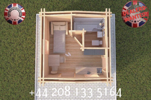 4m x 4m highly Insulated twin skin 44mm x 44mm log cabin, one bed, and shower room with utility room - 579 (4.0m x 4.0m) Tiverton