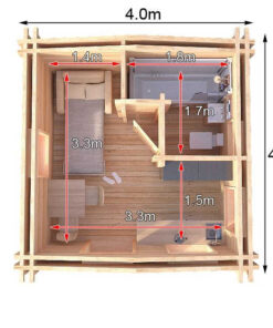 4m x 4m highly Insulated twin skin 44mm x 44mm log cabin, one bed, and shower room with utility room - 579 (4.0m x 4.0m) Tiverton