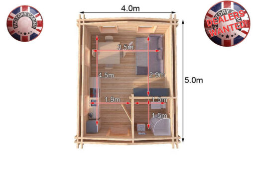 4m x 5m highly Insulated twin skin 44mm x 44mm log cabin - 565 (4.0m x 5.0m) Whitehall