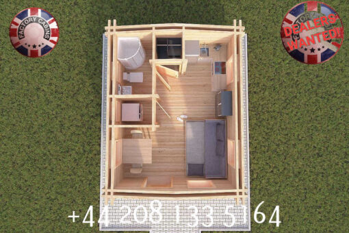 4m x 5m highly Insulated twin skin 44mm x 44mm log cabin, one bed, and shower room, 2utility room - 569 (4.0m x 5.0m) Wembley