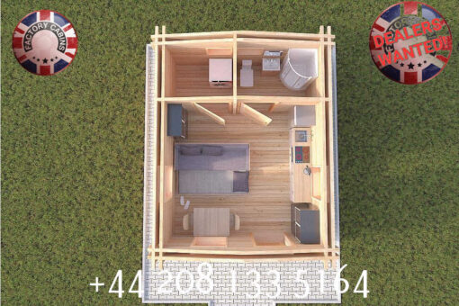 4m x 5m highly Insulated twin skin 44mm x 44mm log cabin, one bed, and shower room, utility room - 574 (4.0m x 5.0m) Hampstead
