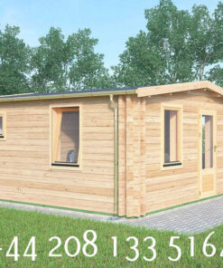 5m x 5m Insulated Garden Twin Skin Log Cabin 44mm x 44mm, 1 entrance door separate 1 bed, with Bath and Utility Room perfect for students and sort term accommodation - 602