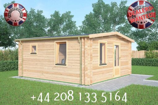 5m x 5m Insulated Garden Twin Skin Log Cabin 44mm x 44mm, 1 entrance door separate 1 bed, with Bath and Utility Room perfect for students and sort term accommodation - 602
