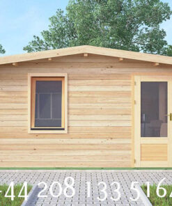 5m x 5m Insulated Garden Twin Skin Cabin 44mm x 44mm 1 door entrance, separate 1 bed, sperate shower and Utility Room - 597