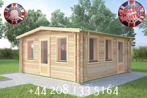 5m x 5m Insulated Garden Twin Skin Cabin 44mm x 44mm 2 door entrance, separate 1 bed, separate bath and Utility Room - 593