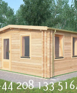 5m x 5m Insulated Garden Twin Skin Cabin 44mm x 44mm, 2 door separate 1 bed, with Bath and Utility Room - 604