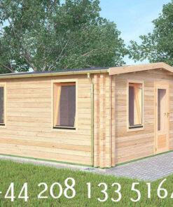 5m x 5m Insulated Garden Twin Skin Cabin 44mm x 44mm 2 door separate 2 bed, with shower and Utility Room - 598