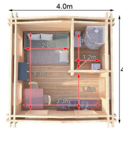 4m x 4m Insulated twin skin 44mm x 44mm log cabin, one bed, and shower room 1 utility rooms - 592