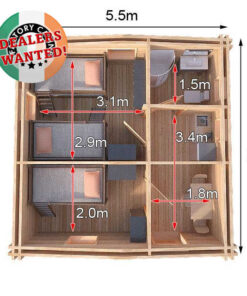 Residential Type TwinSkin Log Cabin - 5.5m x 5.5m - FC 0549