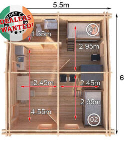 Residential Type TwinSkin Log Cabin - 5.5m x 6.5m - FC 0555