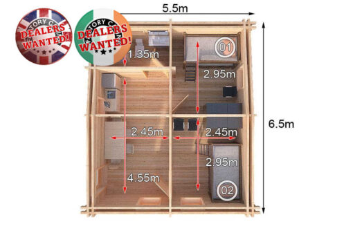 Residential Type TwinSkin Log Cabin - 5.5m x 6.5m - FC 0555