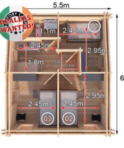 Residential Type TwinSkin Log Cabin - 5.5m x 6.5m - FC 0556