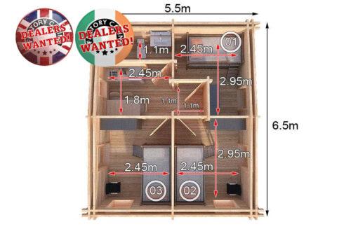 Residential Type TwinSkin Log Cabin - 5.5m x 6.5m - FC 0556