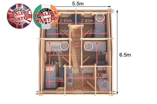 Residential Type TwinSkin Log Cabin - 5.5m x 6.5m - FC 0558