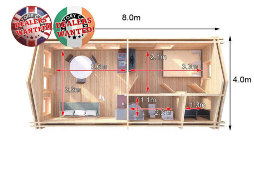 Residential Type TwinSkin Log Cabin - 4.0m x 8.0m - FC 0630