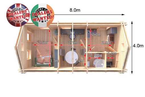 Residential Type TwinSkin Log Cabin - 4.0m x 8.0m - FC 0644