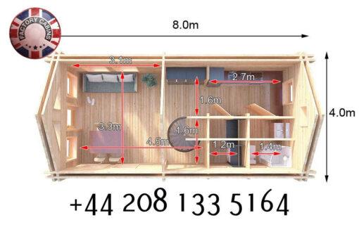 Highly Insulated Micro Studio Log Cabin – Tiny House 4.0m x 8.0m – FC 651