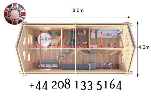 Highly Insulated Micro Studio Log Cabin – Tiny House 4.0m x 8.0m – FC 663