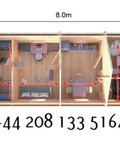 Highly Insulated Micro Studio Log Cabin – Tiny House 4.0m x 8.0m – FC 664